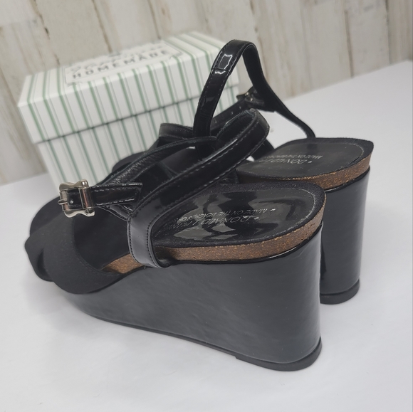 Donald J Pliner Bente Black Patent Ankle Strap Wedge Sandals Shoes 9.5 - Picture 15 of 16